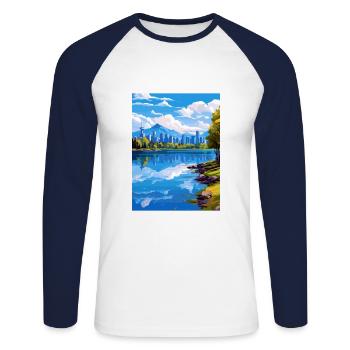 Vancouver Canada Vintage voyage affiche Souvenir - T-shirt baseball manches longues Homme - blanc/marine - Devant - Nik (191cm)