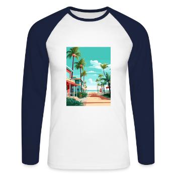 South Beach Texas Vintage voyage affiche Souvenir - T-shirt baseball manches longues Homme - blanc/marine - Devant - Nik (191cm)