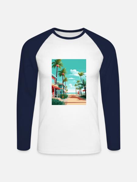 South Beach Texas Vintage Travel Poster Souvenir - Unisex Long Sleeve Baseball T-Shirt - white/navy