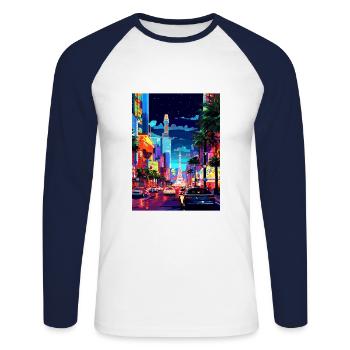 Las Vegas Nevada Vintage voyage affiche Souvenir - T-shirt baseball manches longues Homme - blanc/marine - Devant - Nik (191cm)