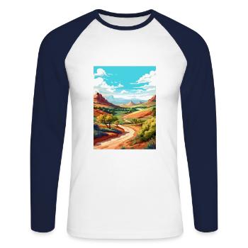 Mount Scott Texas Vintage Reiseposter Souvenir - Unisex Baseballshirt langarm - Weiß/Navy - Vorne - Nik (191cm)