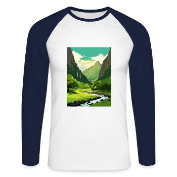 Vallée du Laos Hawaï Vintage voyage affiche Souvenir - T-shirt baseball manches longues Homme - blanc/marine - Devant - Nik (191cm)