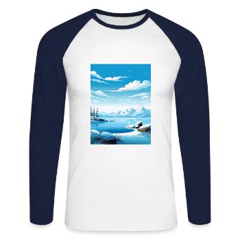Nordpol Alaska Vintage Reiseposter Souvenir - Unisex Baseballshirt langarm - Weiß/Navy - Vorne - Nik (191cm)