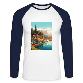 Lake Tahoe Nevada Vintage Travel Poster Souvenir - Unisex Long Sleeve Baseball T-Shirt - white/navy - Front - Nik (191cm)
