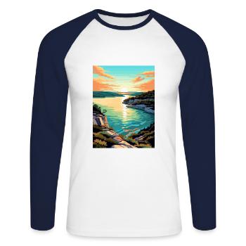 Lac Travis Texas Vintage voyage affiche Souvenir - T-shirt baseball manches longues Homme - blanc/marine - Devant - Nik (191cm)