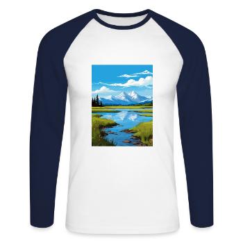 Lake Clark Alaska Vintage Reiseposter Souvenir - Unisex Baseballshirt langarm - Weiß/Navy - Vorne - Nik (191cm)