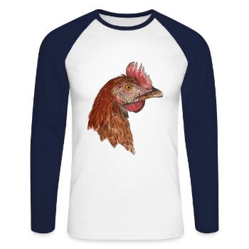 Chicken Hen Rhode Iceland Red Farmer Farmer Farmer - Unisex Long Sleeve Baseball T-Shirt - white/navy - Front - Nik (191cm)