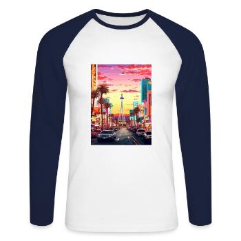 Las Vegas Nevada Vintage voyage affiche Souvenir - T-shirt baseball manches longues Homme - blanc/marine - Devant - Nik (191cm)