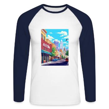Austin Texas Vintage Voyage Poster WPA Souvenir - T-shirt baseball manches longues Homme - blanc/marine - Devant - Nik (191cm)