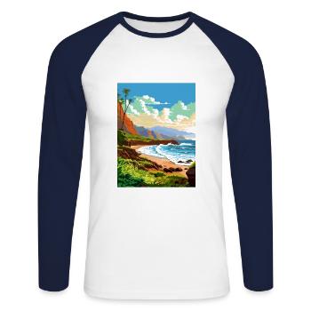 Kauai Hawaii Vintage Travel Poster WPA Souvenir - Unisex Long Sleeve Baseball T-Shirt - white/navy - Front - Nik (191cm)