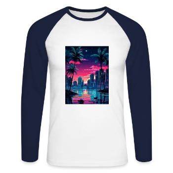 Miami Florida Vintage Reiseposter WPA Souvenir - Unisex Baseballshirt langarm - Weiß/Navy - Vorne - Nik (191cm)