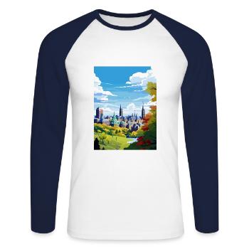 Ottawa Canada Affiche de voyage vintage WPA Souvenir - T-shirt baseball manches longues Homme - blanc/marine - Devant - Nik (191cm)