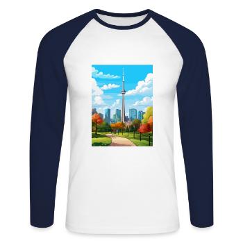 Toronto Canada Vintage Travel Poster WPA Souvenir - Unisex Long Sleeve Baseball T-Shirt - white/navy - Front - Nik (191cm)