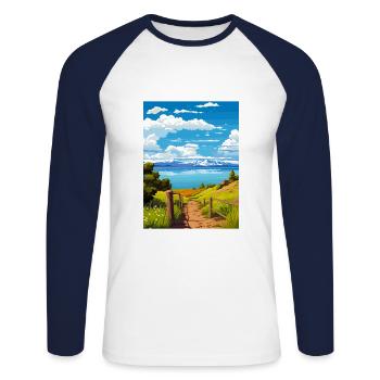 Bear Lake Utah Vintage voyage affiche WPA Souvenir - T-shirt baseball manches longues Homme - blanc/marine - Devant - Nik (191cm)