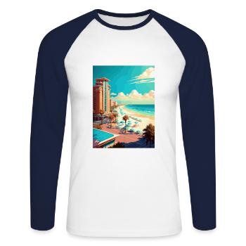 Destin Florida Vintage Voyage Poster WPA Souvenir - T-shirt baseball manches longues Homme - blanc/marine - Devant - Nik (191cm)