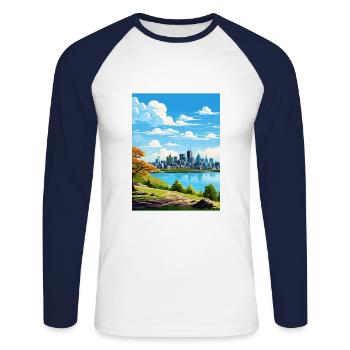 Montréal, Canada, Affiche de voyage vintage, WPA, Souvenir - T-shirt baseball manches longues Homme - blanc/marine - Devant - Nik (191cm)