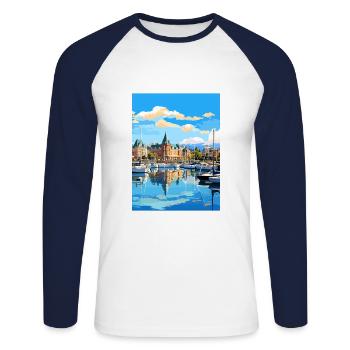 Victoria Canada Affiche de voyage vintage WPA Souvenir - T-shirt baseball manches longues Homme - blanc/marine - Devant - Nik (191cm)