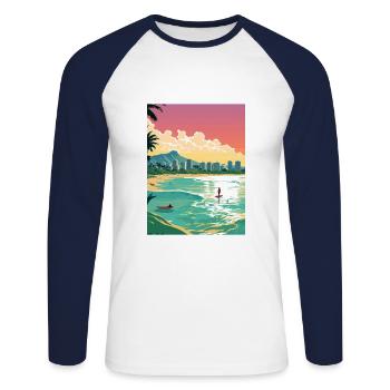 Honolulu Hawaii Vintage Reiseposter WPA Souvenir - Unisex Baseballshirt langarm - Weiß/Navy - Vorne - Nik (191cm)