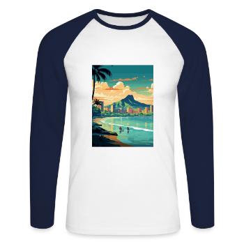 Honolulu Hawaii Vintage Reiseposter WPA Souvenir - Unisex Baseballshirt langarm - Weiß/Navy - Vorne - Nik (191cm)