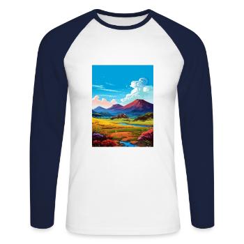 Mauna Kea Hawaii Vintage Reiseposter Souvenir - Unisex Baseballshirt langarm - Weiß/Navy - Vorne - Nik (191cm)