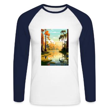 Caddo Lake Texas Vintage voyage affiche Souvenir - T-shirt baseball manches longues Homme - blanc/marine - Devant - Nik (191cm)