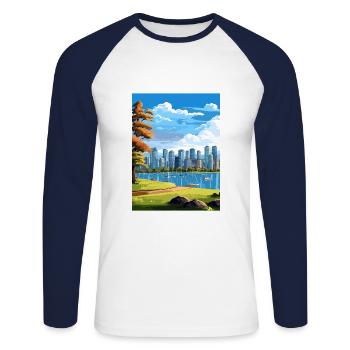 Vancouver Canada Vintage voyage affiche Souvenir - T-shirt baseball manches longues Homme - blanc/marine - Devant - Nik (191cm)