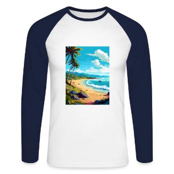 Kaanapali Hawaii Vintage voyage affiche Souvenir - T-shirt baseball manches longues Homme - blanc/marine - Devant - Nik (191cm)