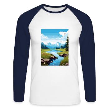 Verstecktes Lake Alaska Vintage Reiseposter Souvenir - Unisex Baseballshirt langarm - Weiß/Navy - Vorne - Nik (191cm)