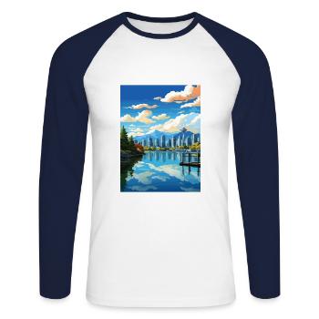 Vancouver Canada Vintage voyage affiche Souvenir - T-shirt baseball manches longues Homme - blanc/marine - Devant - Nik (191cm)
