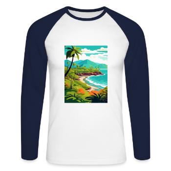 Kailua Kona Hawaii Vintage Travel Poster Souvenir - Unisex Long Sleeve Baseball T-Shirt - white/navy - Front - Nik (191cm)
