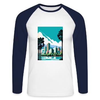 Oakland Californie Vintage voyage affiche Souvenir - T-shirt baseball manches longues Homme - blanc/marine - Devant - Nik (191cm)