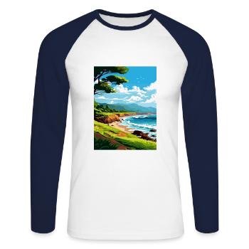 Kaena Point Hawaï Vintage voyage affiche Souvenir - T-shirt baseball manches longues Homme - blanc/marine - Devant - Nik (191cm)