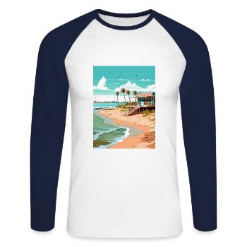 Crystal Beach Texas Vintage Reiseposter Souvenir - Unisex Baseballshirt langarm - Weiß/Navy - Vorne - Nik (191cm)