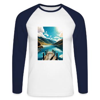Nelson Lakes New Zealand Vintage Travel Poster WPA - Unisex Long Sleeve Baseball T-Shirt - white/navy - Front - Nik (191cm)