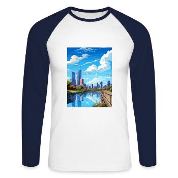 Melbourne Australien Deko Vintage Reiseposter WPA - Unisex Baseballshirt langarm - Weiß/Navy - Vorne - Nik (191cm)