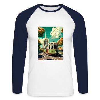 Christchurch New Zealand Vintage Travel Poster WPA - Unisex Long Sleeve Baseball T-Shirt - white/navy - Front - Nik (191cm)