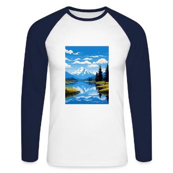 Lake Matheson Neuseeland Vintage Reiseposter - Unisex Baseballshirt langarm - Weiß/Navy - Vorne - Nik (191cm)