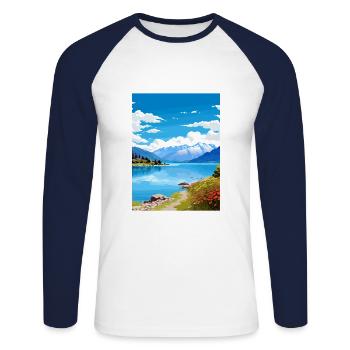 Lake Wakatipu Neuseeland Vintage Reiseposter - Unisex Baseballshirt langarm - Weiß/Navy - Vorne - Nik (191cm)