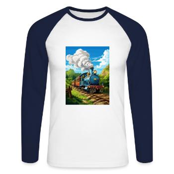 Puffing Billy Railway Vintage Affiche de voyage WPA - T-shirt baseball manches longues Homme - blanc/marine - Devant - Nik (191cm)