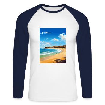 Bondi Beach Australien Vintage Reiseposter WPA - Unisex Baseballshirt langarm - Weiß/Navy - Vorne - Nik (191cm)