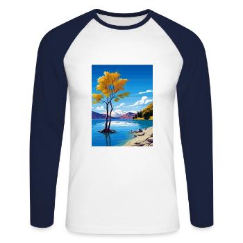 Lake Wanaka Neuseeland Vintage Reiseposter WPA - Unisex Baseballshirt langarm - Weiß/Navy - Vorne - Nik (191cm)