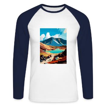 Tongariro Neuseeland Vintage Reiseposter WPA - Unisex Baseballshirt langarm - Weiß/Navy - Vorne - Nik (191cm)
