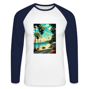 Port Douglas Australia Vintage Travel Poster WPA - Unisex Long Sleeve Baseball T-Shirt - white/navy - Front - Nik (191cm)