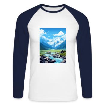 Fox Glacier Nouvelle-Zélande Vintage Travel Poster WPA - T-shirt baseball manches longues Homme - blanc/marine - Devant - Nik (191cm)