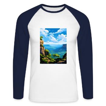 Blue Mountain Australien Vintage Reiseposter WPA - Unisex Baseballshirt langarm - Weiß/Navy - Vorne - Nik (191cm)