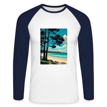 Manly Beach Australien Vintage Reiseposter WPA - Unisex Baseballshirt langarm - Weiß/Navy - Vorne - Nik (191cm)