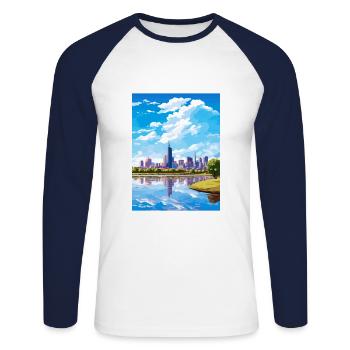 Melbourne Australien Deko Vintage Reiseposter WPA - Unisex Baseballshirt langarm - Weiß/Navy - Vorne - Nik (191cm)