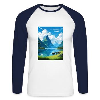 Milford Sound Neuseeland Vintage Reiseposter - Unisex Baseballshirt langarm - Weiß/Navy - Vorne - Nik (191cm)