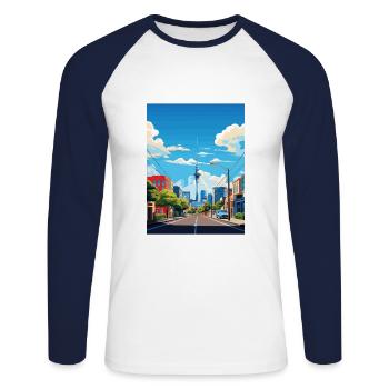 Auckland Nouvelle-Zélande Nz Vintage voyage affiche WPA - T-shirt baseball manches longues Homme - blanc/marine - Devant - Nik (191cm)