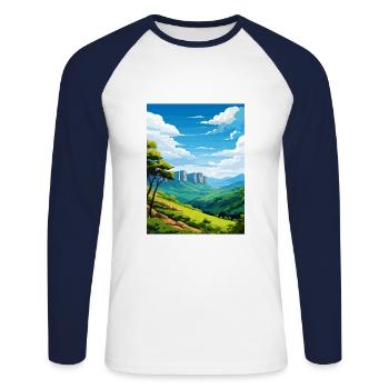 Blue Mountain Australien Vintage Reiseposter WPA - Unisex Baseballshirt langarm - Weiß/Navy - Vorne - Nik (191cm)